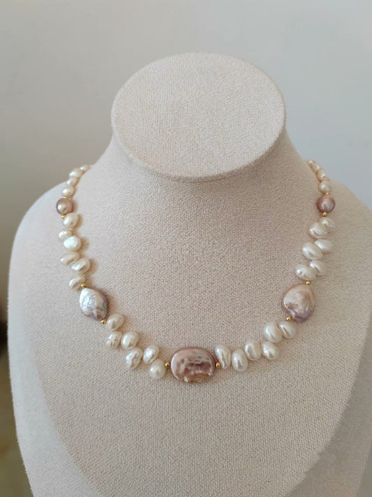 #PN292 Whimsy Elegance | Freshwater Pearl Necklace | Rectangular Baroque Pearl | Wheat Ear Woven Pearl| Lustrous