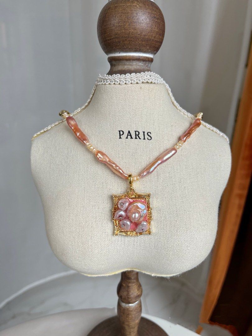 #PN04 Lustrous Lute|Freshwater Pearl Necklace & Bracelet Set |Supreme Pink-purple Lustre|Removable Frame Pendant |Baby Pearl