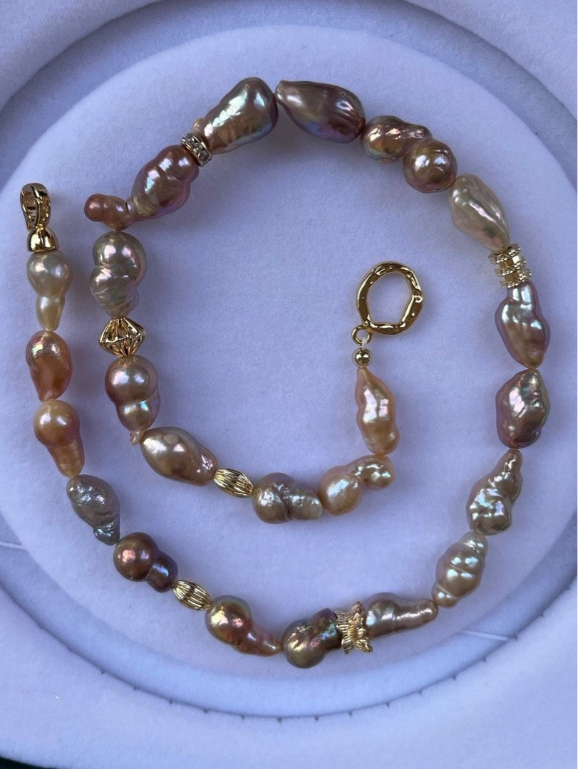#PN50 Irregular Beauty| Freshwater Pearl Necklace |Lustrous|Gourd Shaped|Irregular|Colourful|Big Baroque Pearl