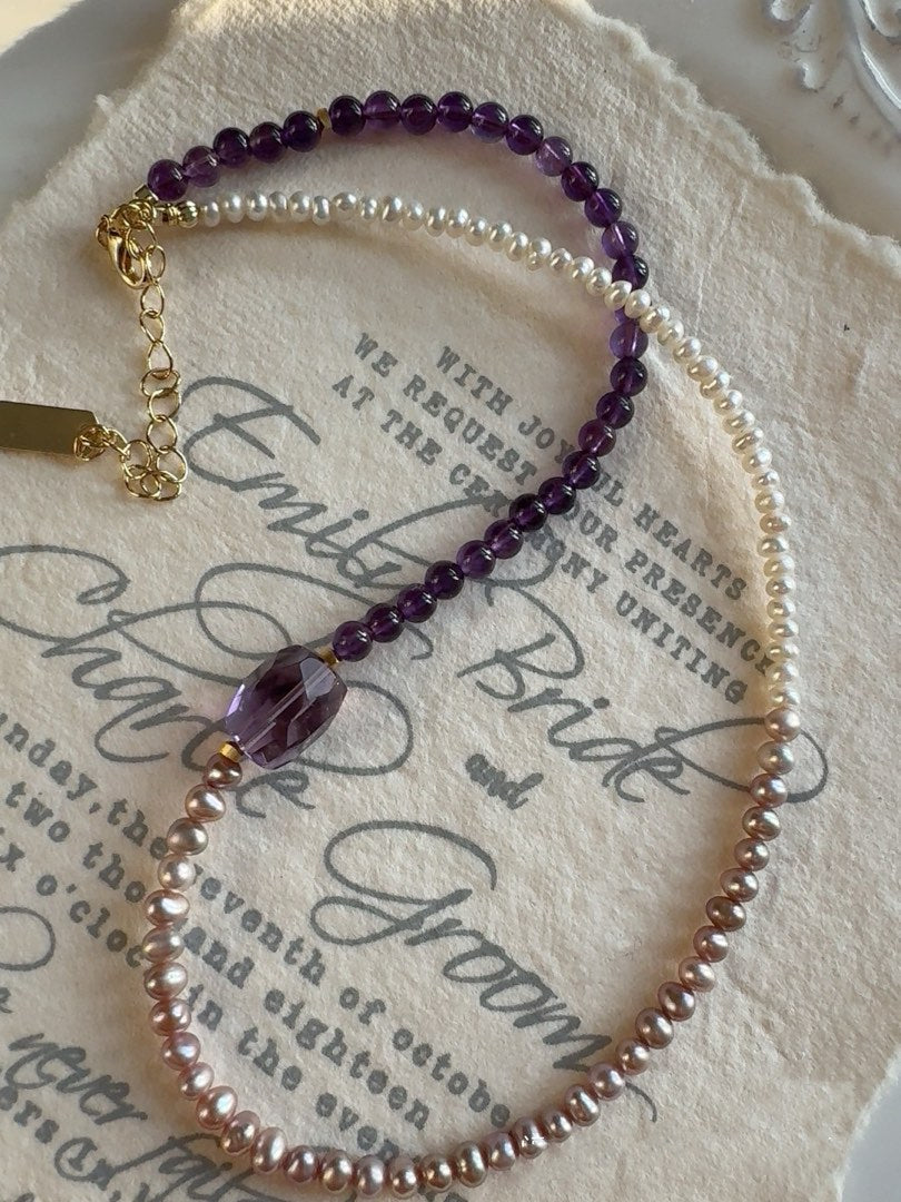 #PN14 Baby Purple |Freshwater Pearl Necklace | Amethyst |Baby Baroque Pearl |Lustrous| Gradient Colour