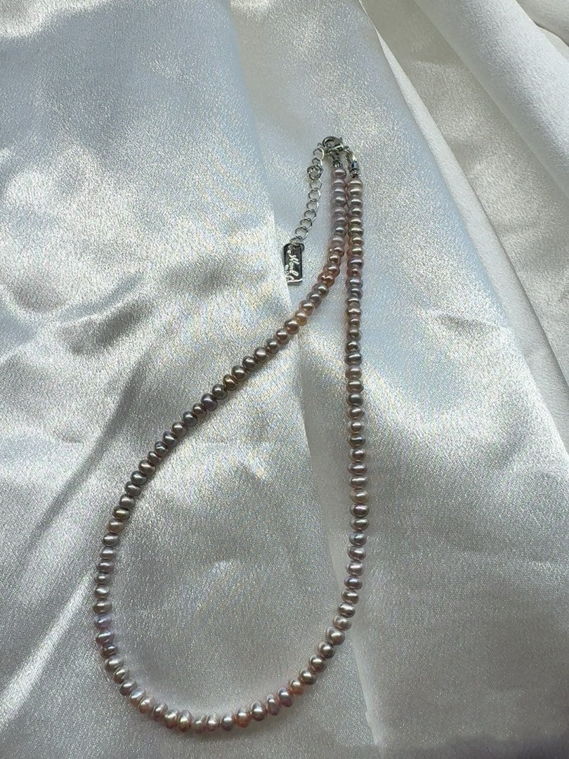 #PN48 Metallic Silver| Freshwater Pearl Necklace | Baby Baroque Pearl | Lustrous Purple |High Quality | Rare