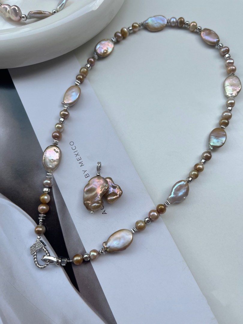 #PN112 Gilt Golden Freshwater Baroque Pearl Necklace |Removable Pendant