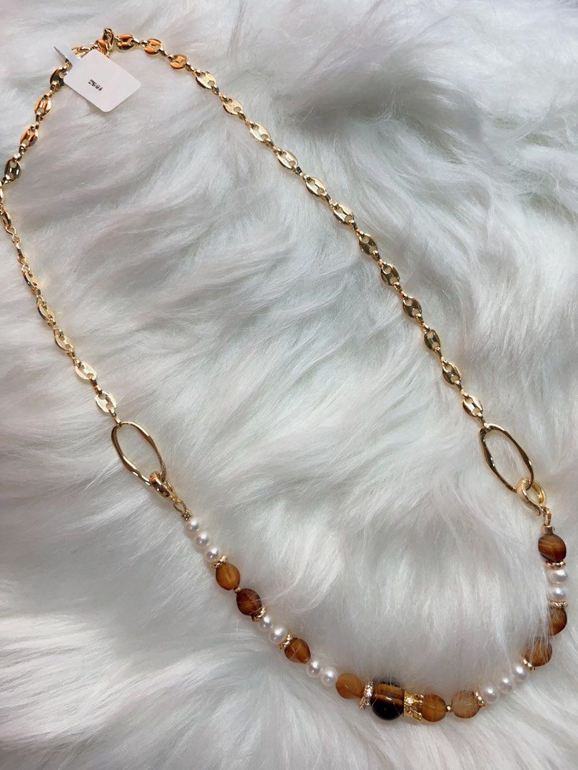 #PN282 Dreamy Embrace | Freshwater Pearl Necklace | Yellow Tiger Eye| Agate Faceted | Detachable