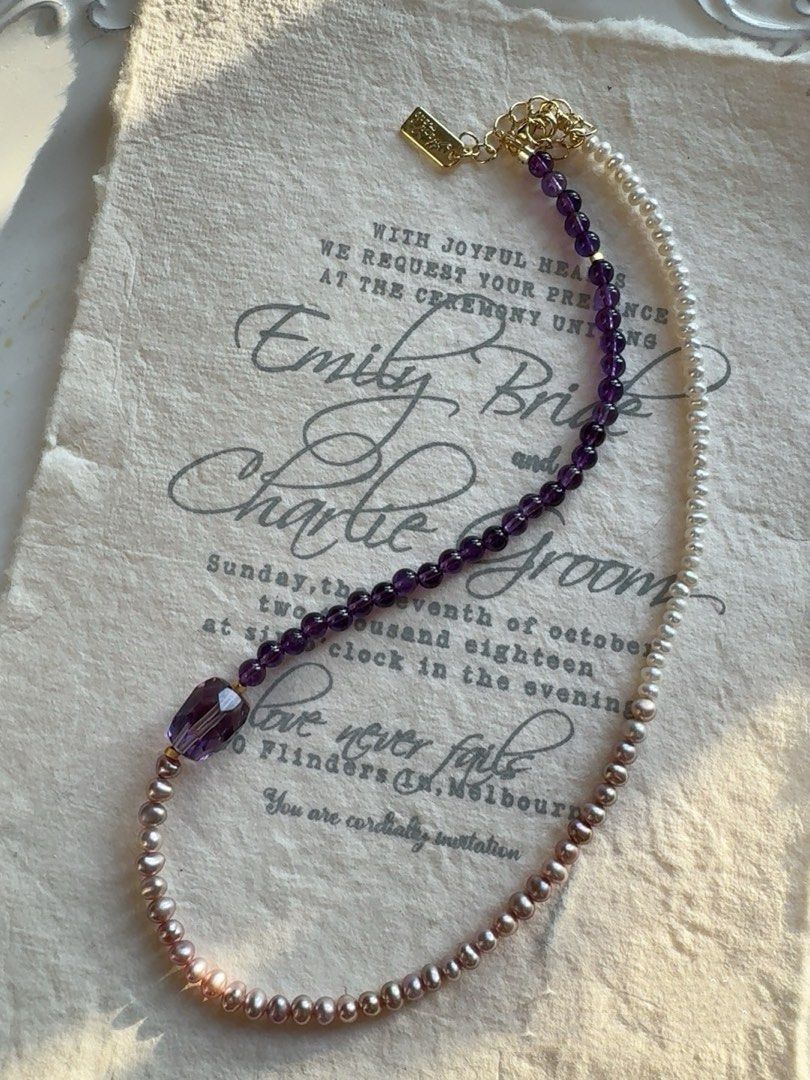 #PN14 Baby Purple |Freshwater Pearl Necklace | Amethyst |Baby Baroque Pearl |Lustrous| Gradient Colour