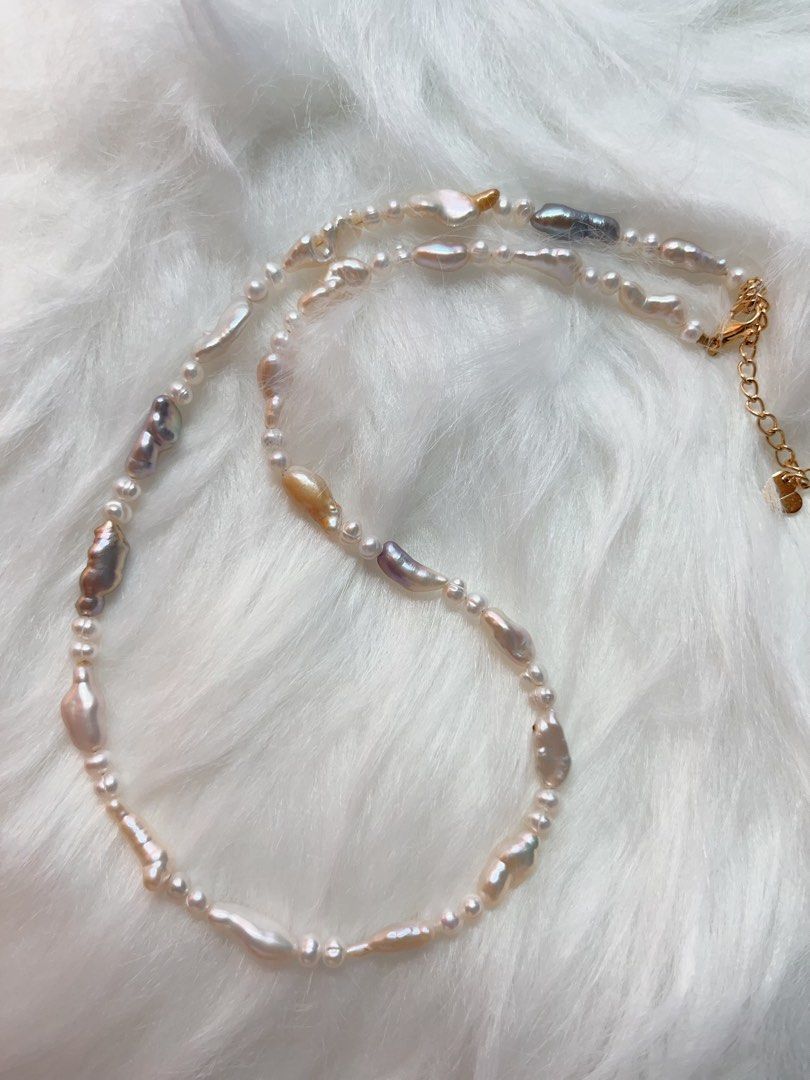 #PN342 Minimalist | Freshwater Pearl Necklace | Baby Pearl Spacers| Colorful Irregular Baroque Pearl | Elegant & Classic