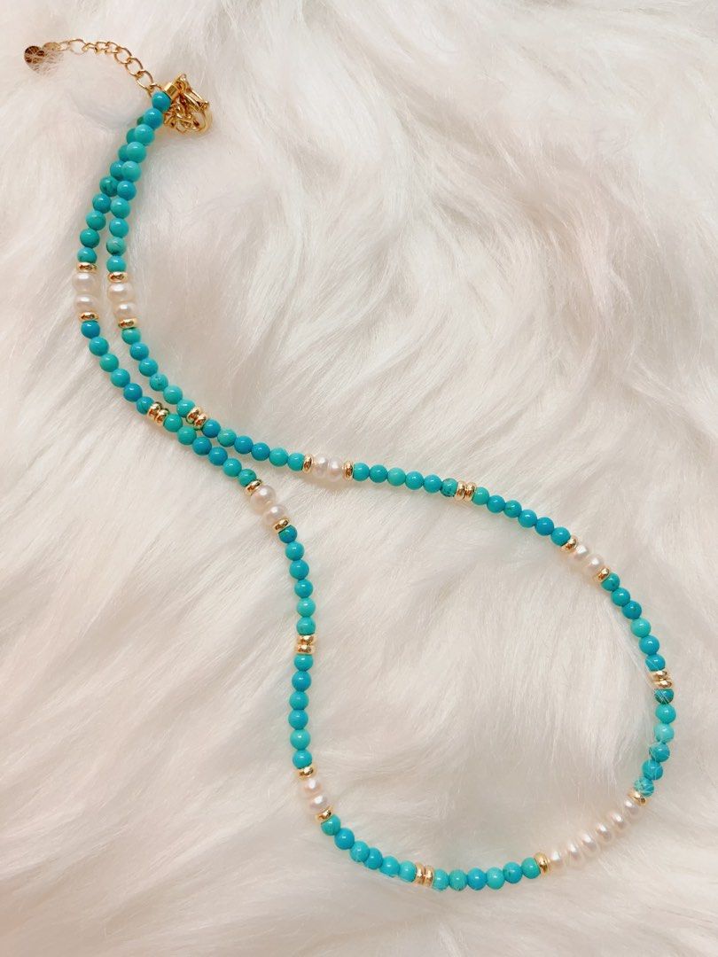 #PN328 Skyline | Freshwater Pearl Necklace & Bracelet Set | Turquoise | Baby Baroque Pearl