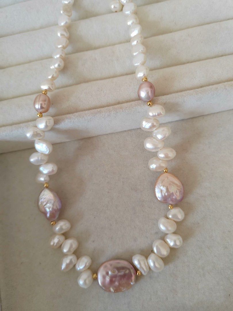 #PN292 Whimsy Elegance | Freshwater Pearl Necklace | Rectangular Baroque Pearl | Wheat Ear Woven Pearl| Lustrous