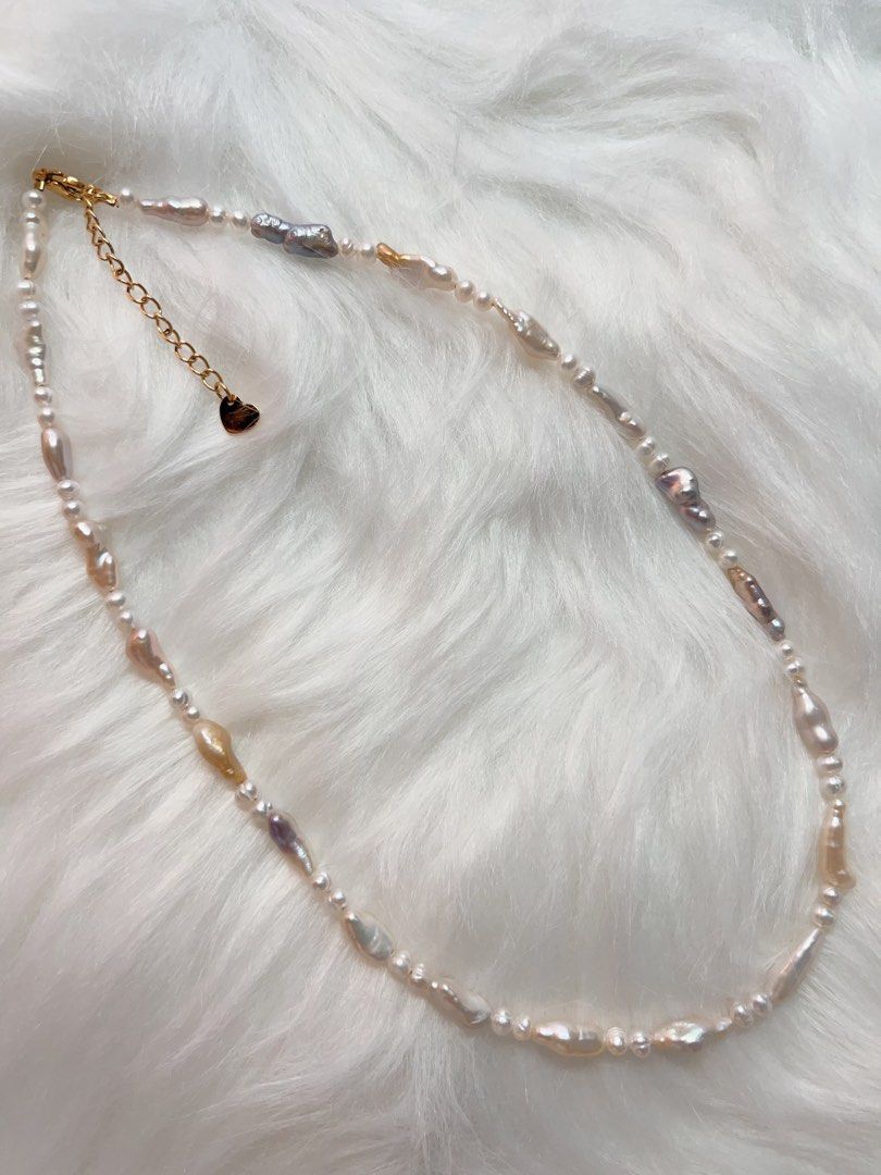 #PN342 Minimalist | Freshwater Pearl Necklace | Baby Pearl Spacers| Colorful Irregular Baroque Pearl | Elegant & Classic