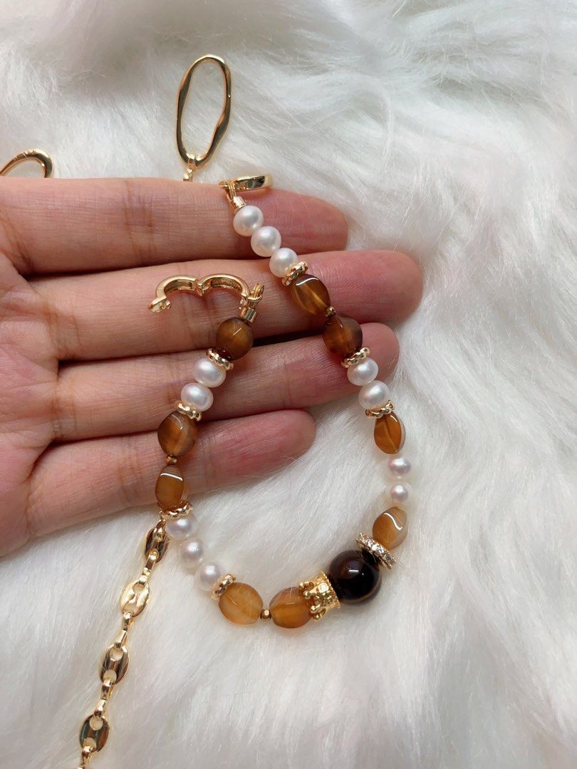 #PN282 Dreamy Embrace | Freshwater Pearl Necklace | Yellow Tiger Eye| Agate Faceted | Detachable