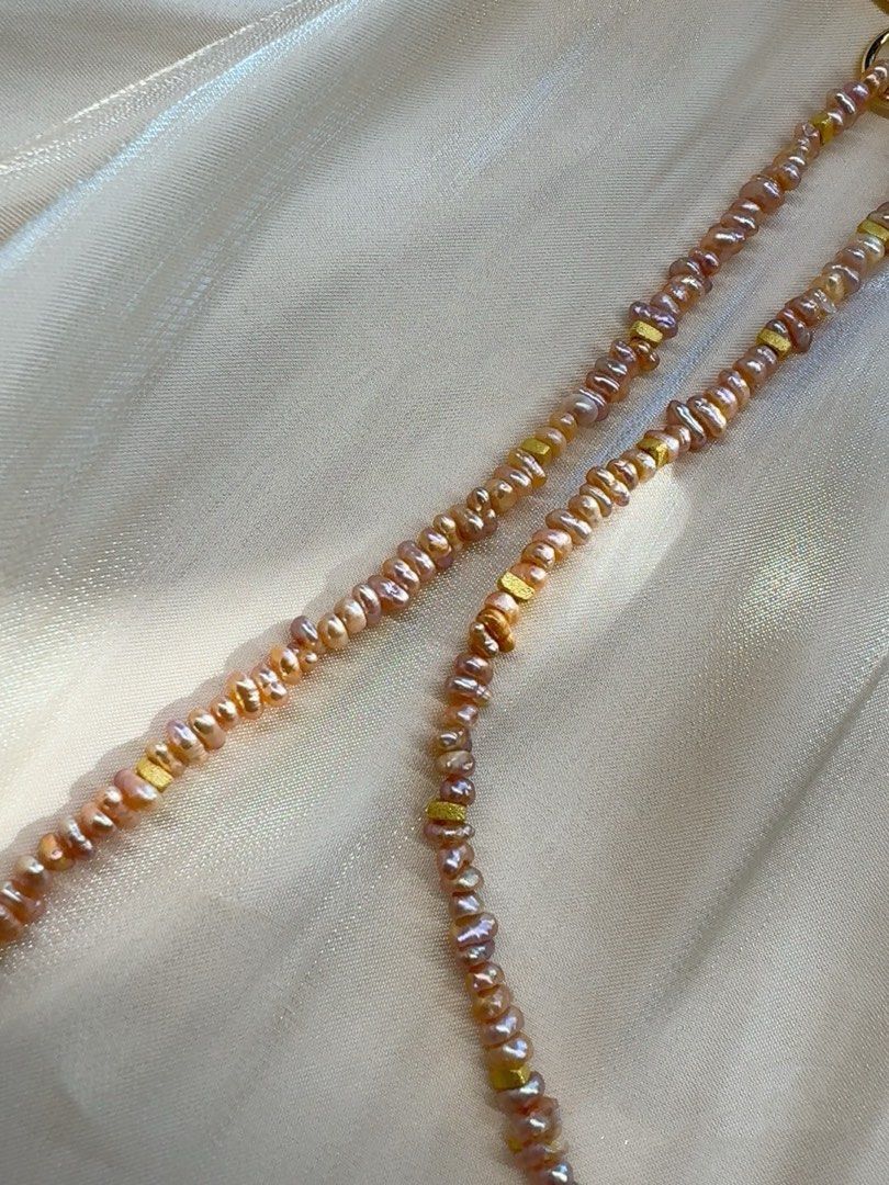 #PN268 Champagne Gold|Freshwater Pearl Necklace |Mini Baroque Pearl | Metallic Purple|Layered Pearls