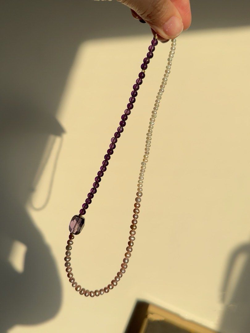 #PN14 Baby Purple |Freshwater Pearl Necklace | Amethyst |Baby Baroque Pearl |Lustrous| Gradient Colour