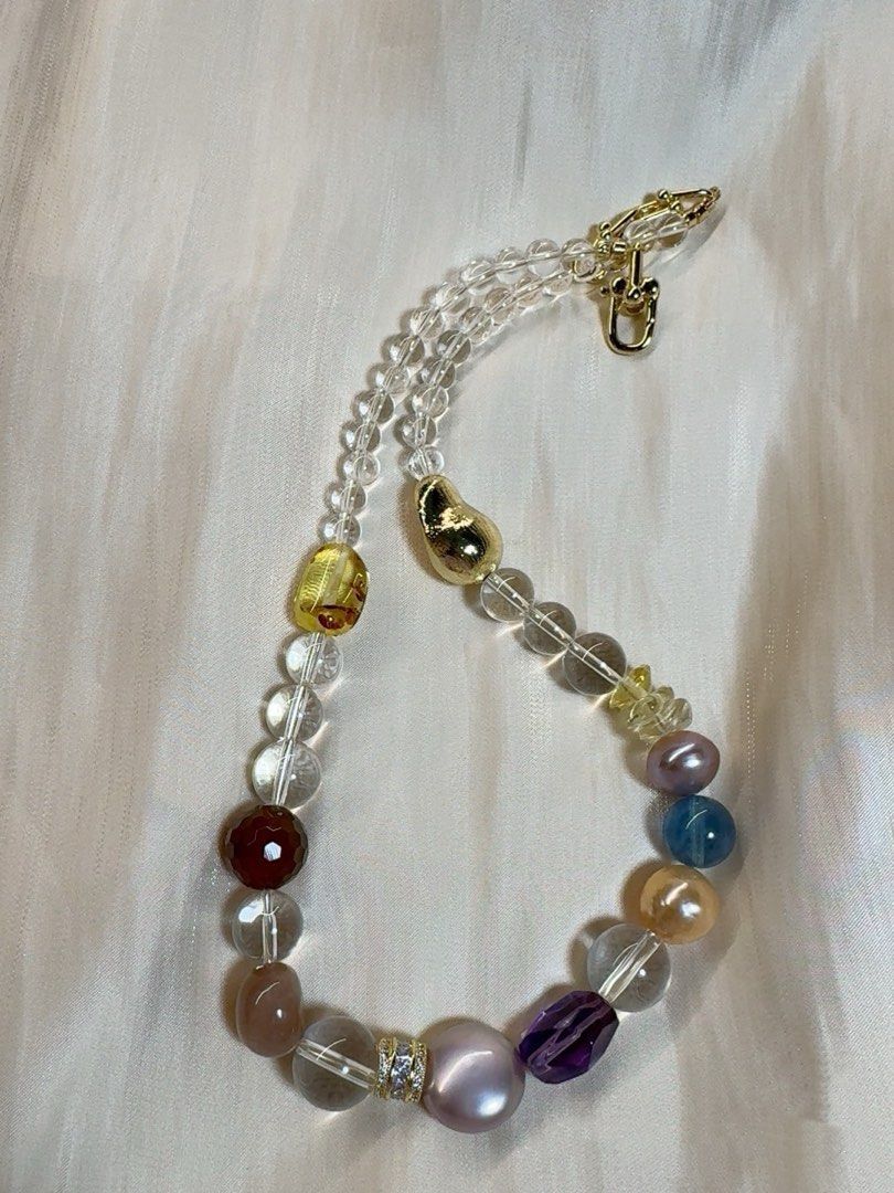 #PN434 Snow Princess|Freshwater Pearl Necklace |Amber|Red Agate|Orange Moonstone|Coin Pearl|Purple Quartz |Aquamarine