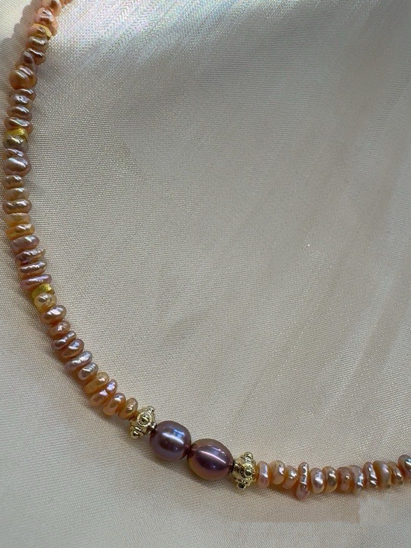 #PN268 Champagne Gold|Freshwater Pearl Necklace |Mini Baroque Pearl | Metallic Purple|Layered Pearls