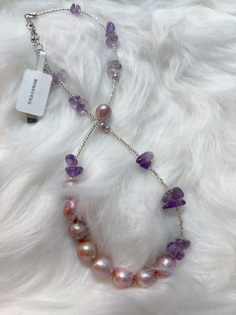 #PN335 Lavender Lake| Freshwater Pearl Necklace | Amethyst Chip | Imported Beads| Purple Baroque Pearl | Natural Flaw