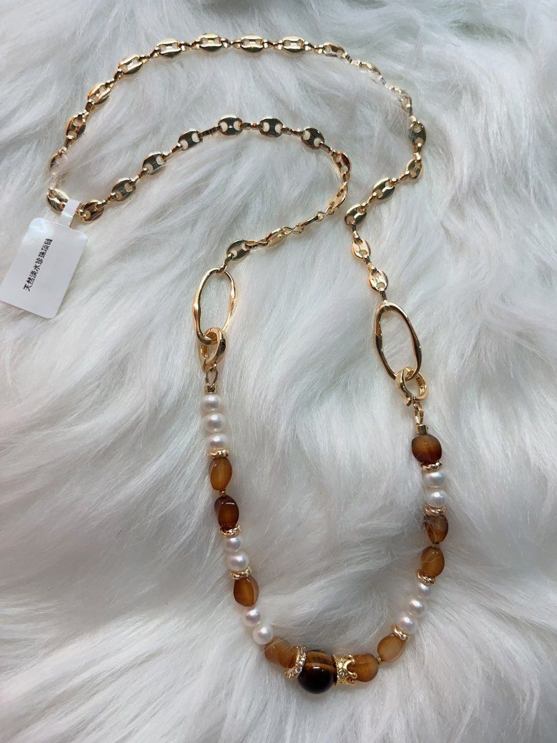#PN282 Dreamy Embrace | Freshwater Pearl Necklace | Yellow Tiger Eye| Agate Faceted | Detachable