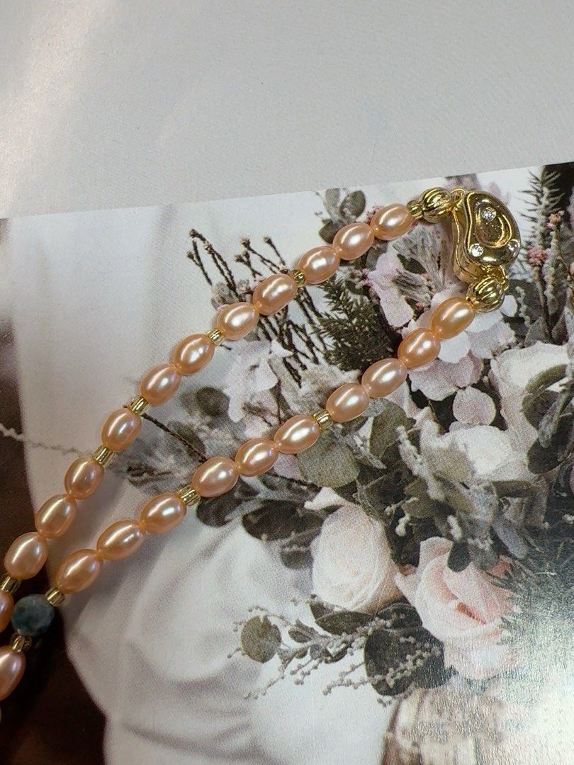 #PN428 Effortless Beauty |Freshwater Pearl Necklace |Baby Baroque Pearl |Champagne Pink|Lustrous Wrinkled Baroque Pearl |Lapis Lazuli|Cute Cat Head Mother of Pearl