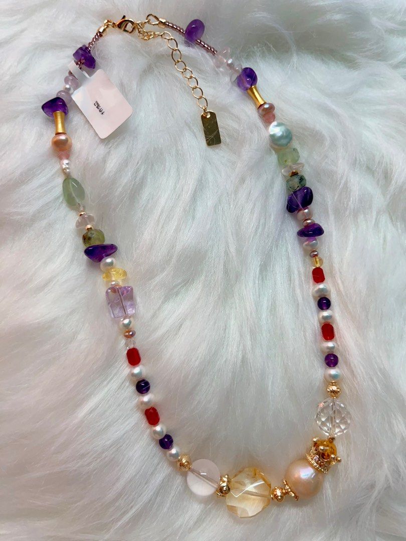 #PN333 Natural Elements | Freshwater Pearl Necklace | Citrine Freeform | Big Baroque Pearl | Rose Quartz | Amethyst Chip| Coin Pearl