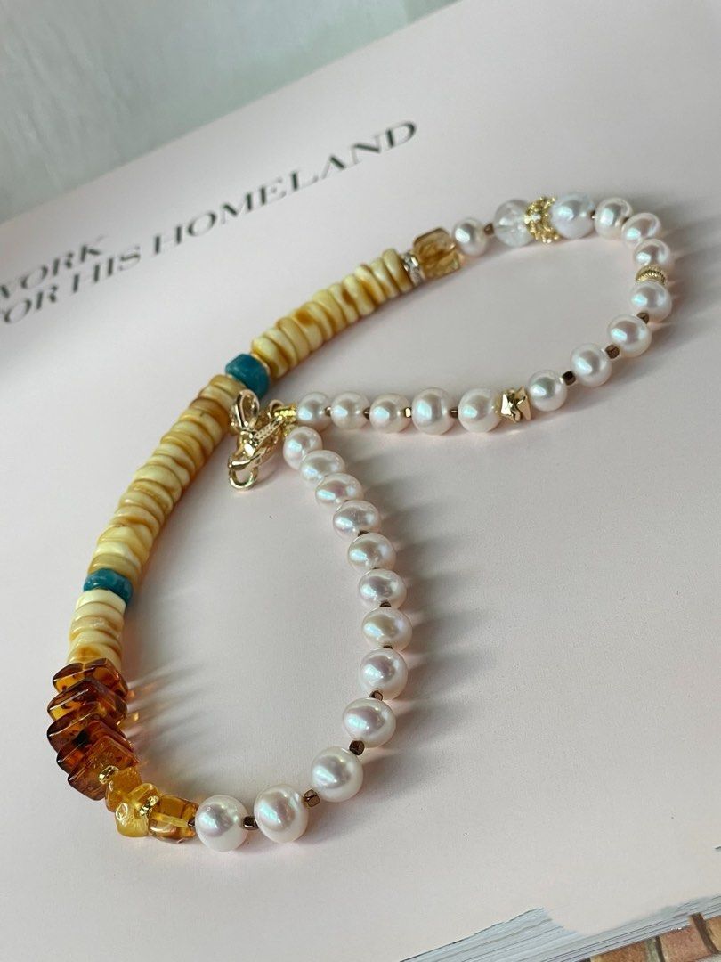 #PN348 Feminine Flourish| Freshwater Pearl Necklace | Beeswax Stacks, Chips| Baroque Pearl