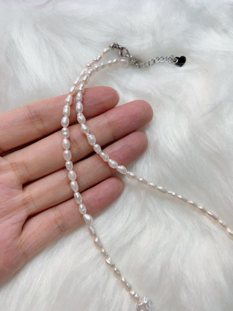 #PN340 Cool & Sweet| Freshwater Pearl Necklace | Ancient Silver Shape Baroque Pearl | Silver-ish Lustre| Baby Keshi Pearl