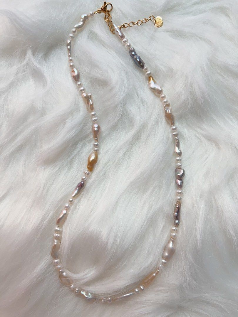 #PN342 Minimalist | Freshwater Pearl Necklace | Baby Pearl Spacers| Colorful Irregular Baroque Pearl | Elegant & Classic