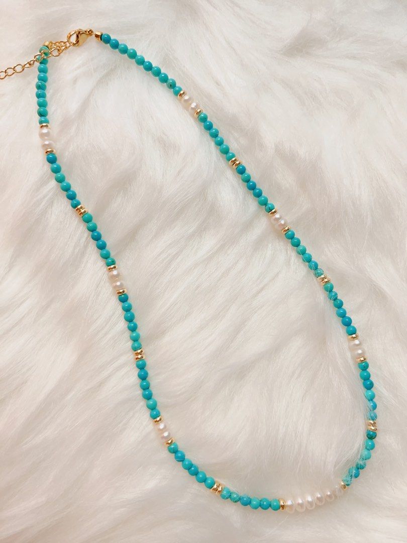 #PN328 Skyline | Freshwater Pearl Necklace & Bracelet Set | Turquoise | Baby Baroque Pearl