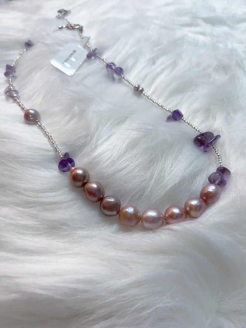 #PN335 Lavender Lake| Freshwater Pearl Necklace | Amethyst Chip | Imported Beads| Purple Baroque Pearl | Natural Flaw