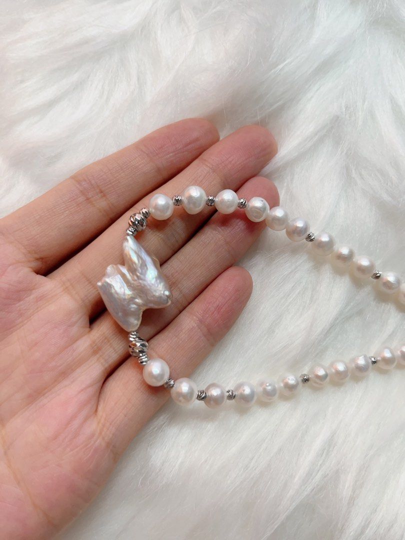 #PN343 White Peace | Freshwater Pearl Necklace | Pigeon Shaped Pearl | Lustrous | White Baroque Pearl | Natural Flaw