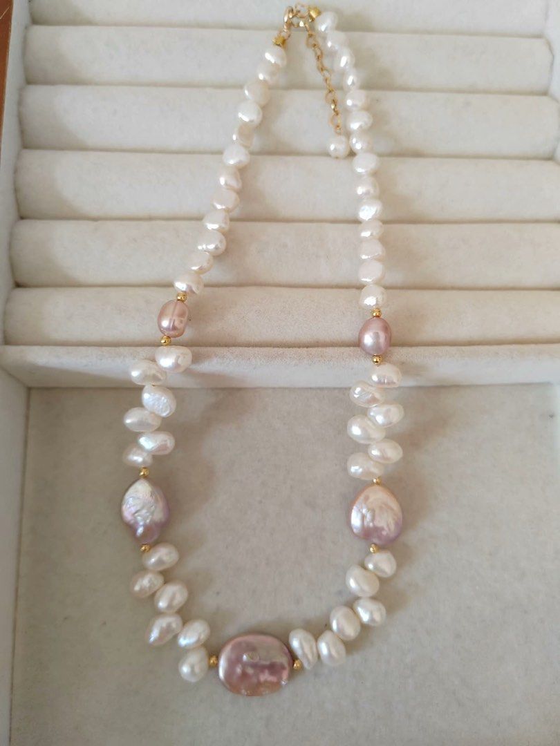 #PN292 Whimsy Elegance | Freshwater Pearl Necklace | Rectangular Baroque Pearl | Wheat Ear Woven Pearl| Lustrous