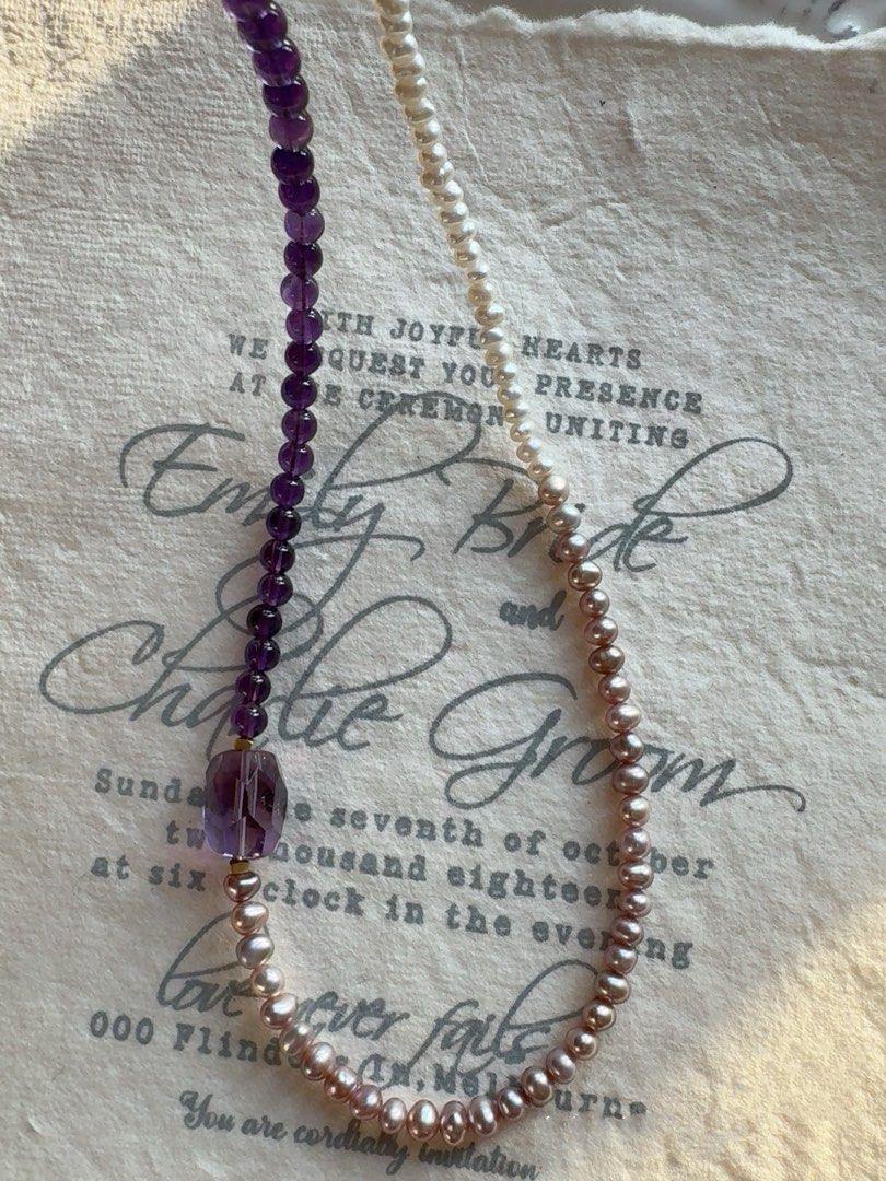 #PN14 Baby Purple |Freshwater Pearl Necklace | Amethyst |Baby Baroque Pearl |Lustrous| Gradient Colour