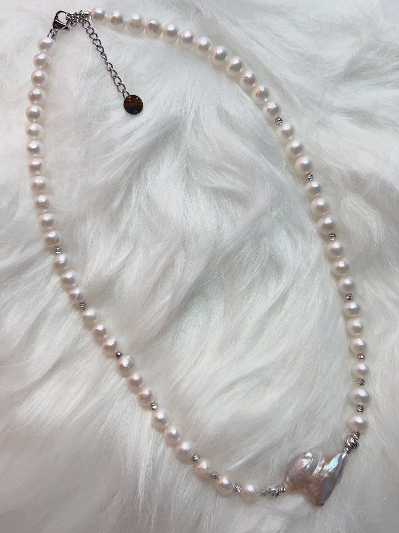 #PN343 White Peace | Freshwater Pearl Necklace | Pigeon Shaped Pearl | Lustrous | White Baroque Pearl | Natural Flaw