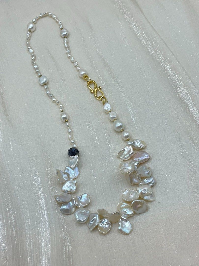 #PN349 Waves of Nature| Freshwater Pearl Necklace | Big Baroque Petals | Lustrous | Keshi Pearl | Iolite Faceted | Baby Pearl