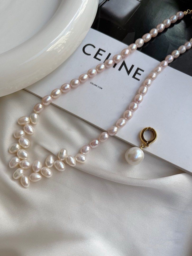 #PN115 Pink Lightning | Freshwater Pearl Necklace | Wheat Ears| Removable Pendant | Pink Lustre| Lustrous