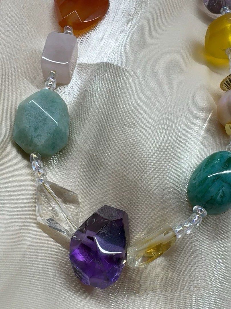 #PN16 Dreamy Connection | Freshwater Pearl Necklace | Big Faceted Agate| Amethyst Freeform |Big Petal Pearl |Rose Quartz Square |Garnet|Clear Quartz Faceted