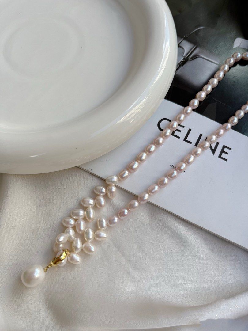 #PN115 Pink Lightning | Freshwater Pearl Necklace | Wheat Ears| Removable Pendant | Pink Lustre| Lustrous