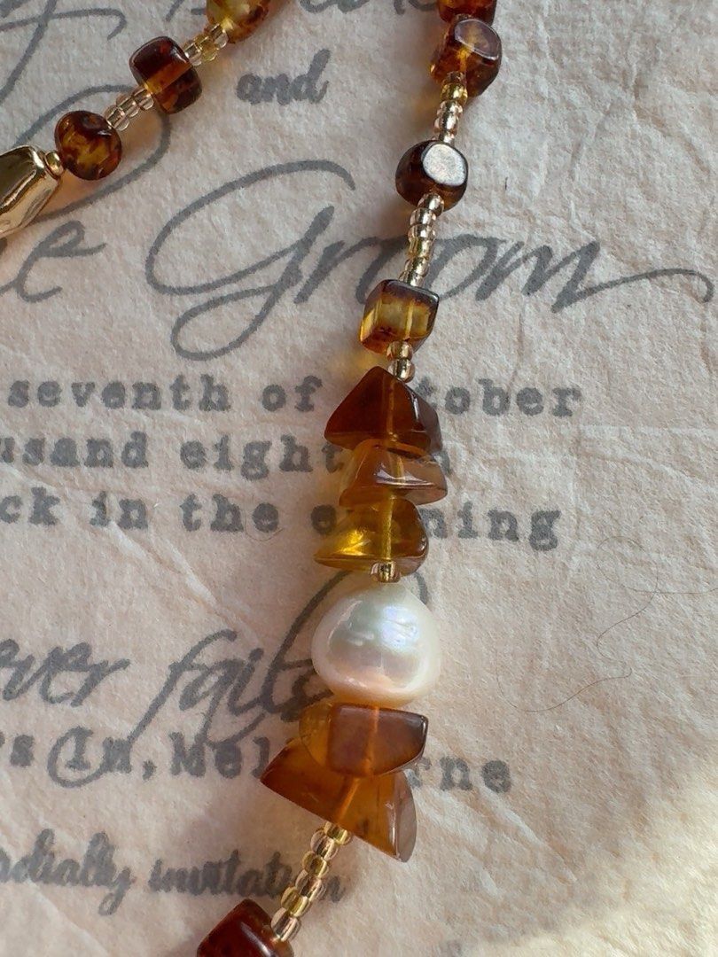 #PN271 Amber Cubes| Freshwater Pearl Necklace | Wrinkled Baroque Pearl |Light Weight