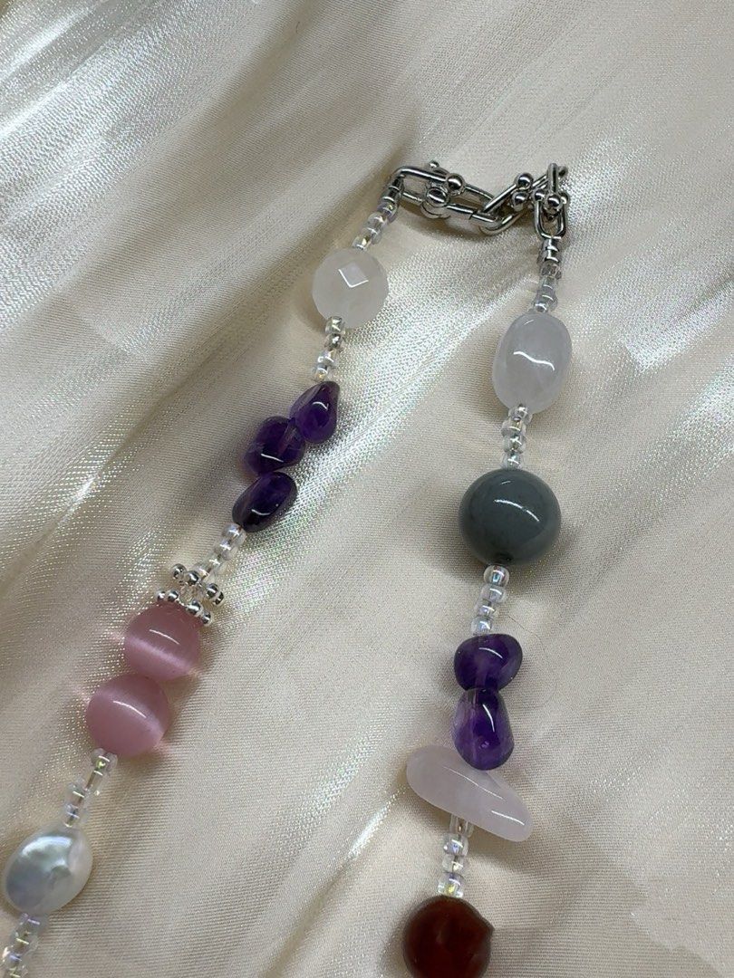 #PN16 Dreamy Connection | Freshwater Pearl Necklace | Big Faceted Agate| Amethyst Freeform |Big Petal Pearl |Rose Quartz Square |Garnet|Clear Quartz Faceted