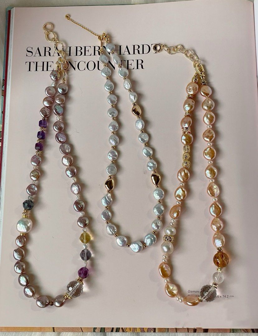 #PN06 Pearl Whispers |Freshwater Pearl Necklace |Lustrous Coin Pearls|Fluorite, Amethyst, Clear Quartz