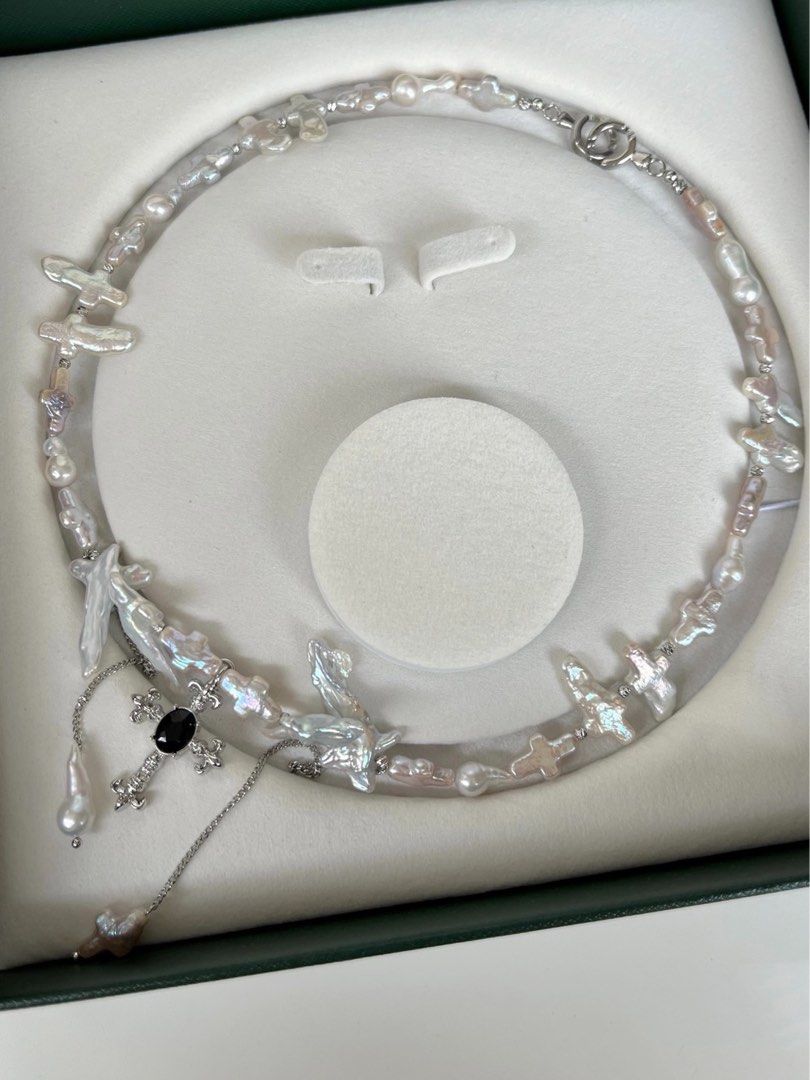 #PN116 White Cross|Freshwater Pearl Necklace |”Cross” Shaped Pearls|Dripping