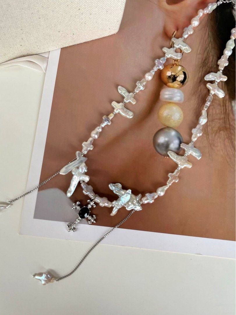 #PN116 White Cross|Freshwater Pearl Necklace |”Cross” Shaped Pearls|Dripping