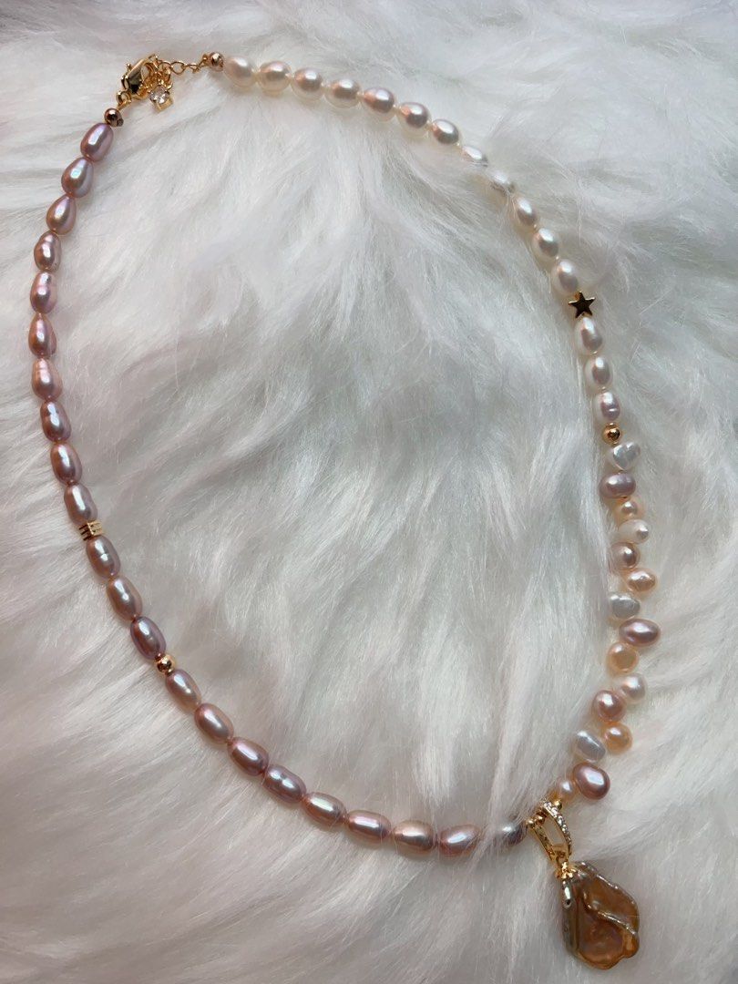 #PN284 Radiance of the Sea| Freshwater Pearl Necklace | Wheat Ears Design| Removable Pendant | Lustrous | Big Petal Pearl | Rice Pearl