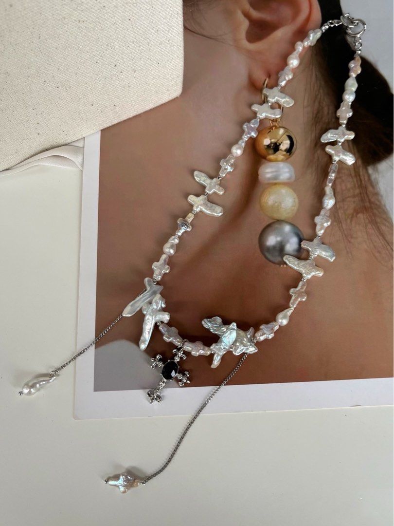 #PN116 White Cross|Freshwater Pearl Necklace |”Cross” Shaped Pearls|Dripping