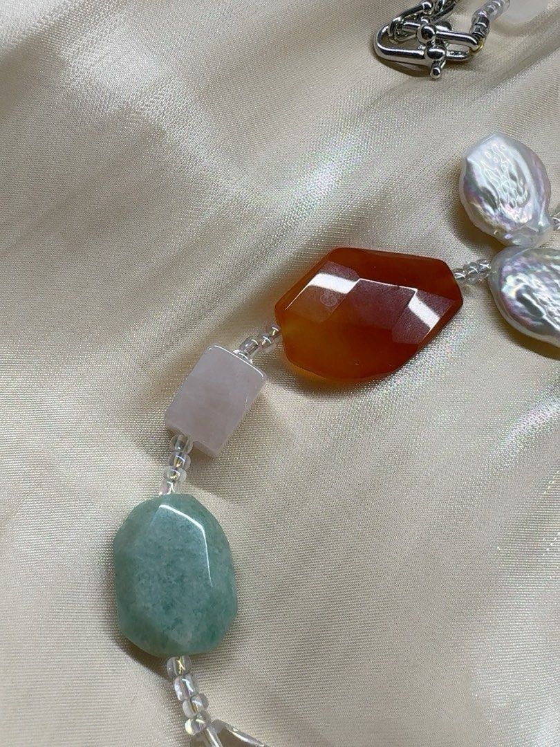 #PN16 Dreamy Connection | Freshwater Pearl Necklace | Big Faceted Agate| Amethyst Freeform |Big Petal Pearl |Rose Quartz Square |Garnet|Clear Quartz Faceted