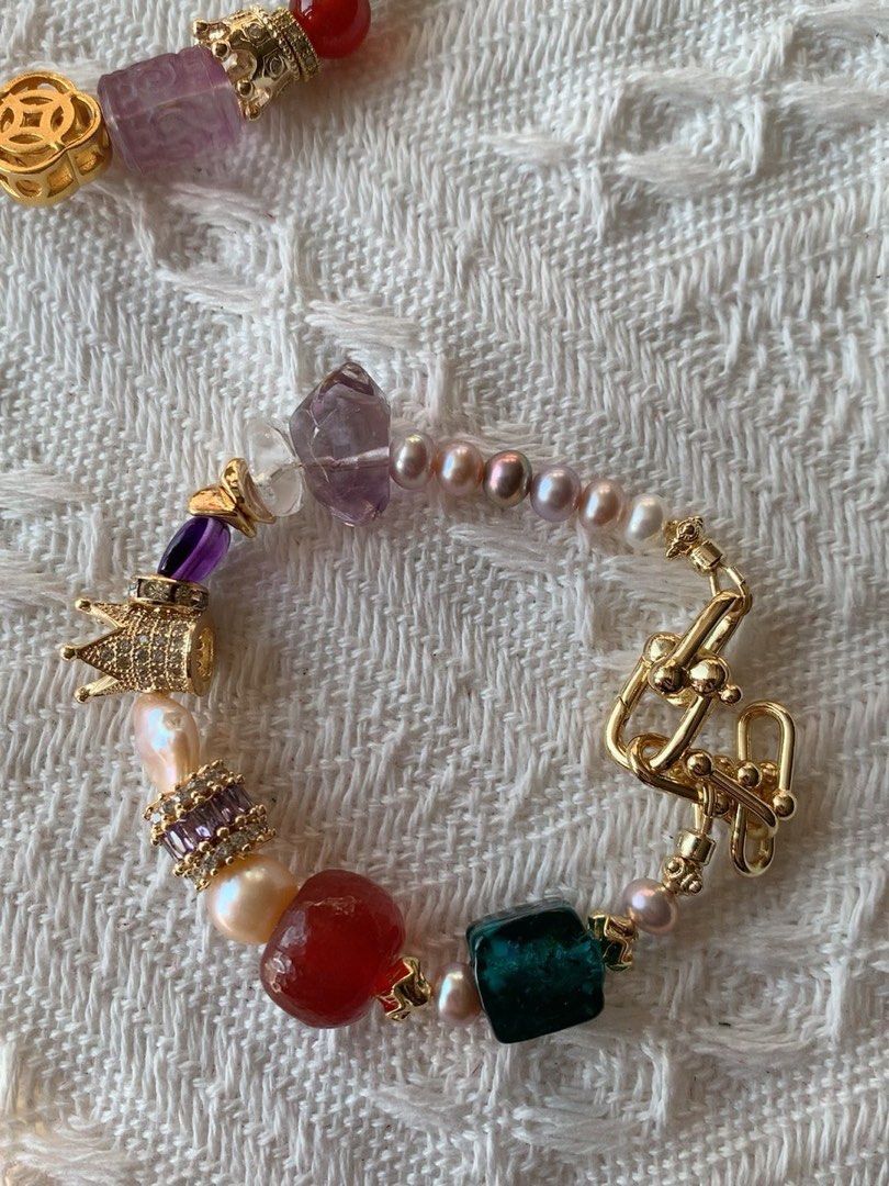 #PN206 Handmade Original Design Freshwater Pearl Necklace & Bracelet Set|Baroque Pearl |Edison Pearl |Natural Stones |Rose Quartz|White Agate|Red & Green Fluorite