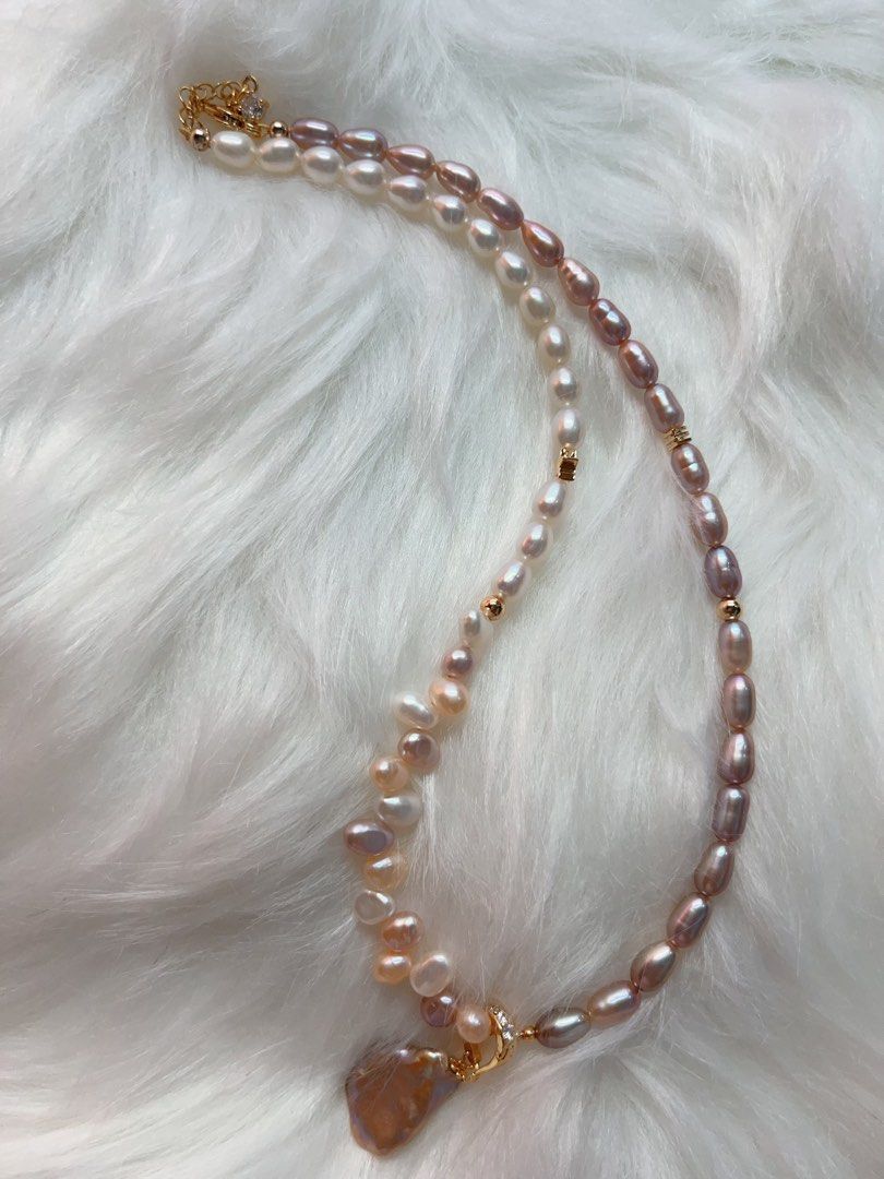 #PN284 Radiance of the Sea| Freshwater Pearl Necklace | Wheat Ears Design| Removable Pendant | Lustrous | Big Petal Pearl | Rice Pearl