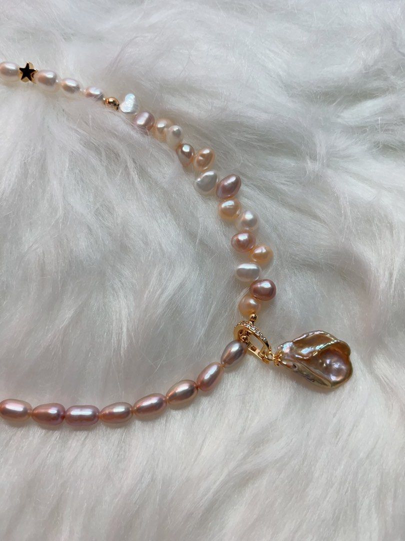 #PN284 Radiance of the Sea| Freshwater Pearl Necklace | Wheat Ears Design| Removable Pendant | Lustrous | Big Petal Pearl | Rice Pearl