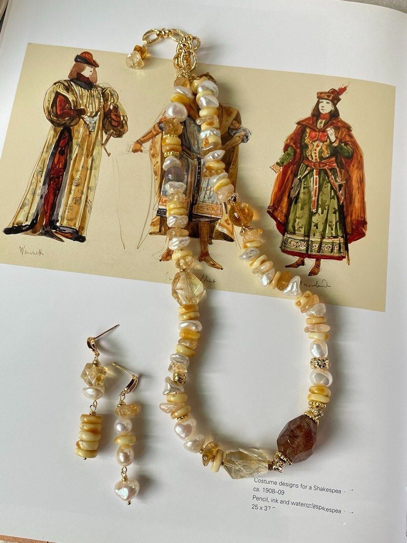 #PN35 Luminous Layers| Freshwater Pearl Necklace & Earrings Set | Beeswax Stack|Pearl “Chip”| Citrine Freeform | Big Black Gold Super 7 Free Form|Fluorite