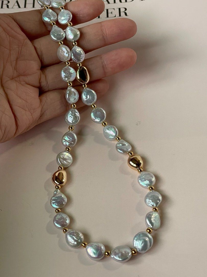 #PN06 Pearl Whispers |Freshwater Pearl Necklace |Lustrous Coin Pearls|Fluorite, Amethyst, Clear Quartz