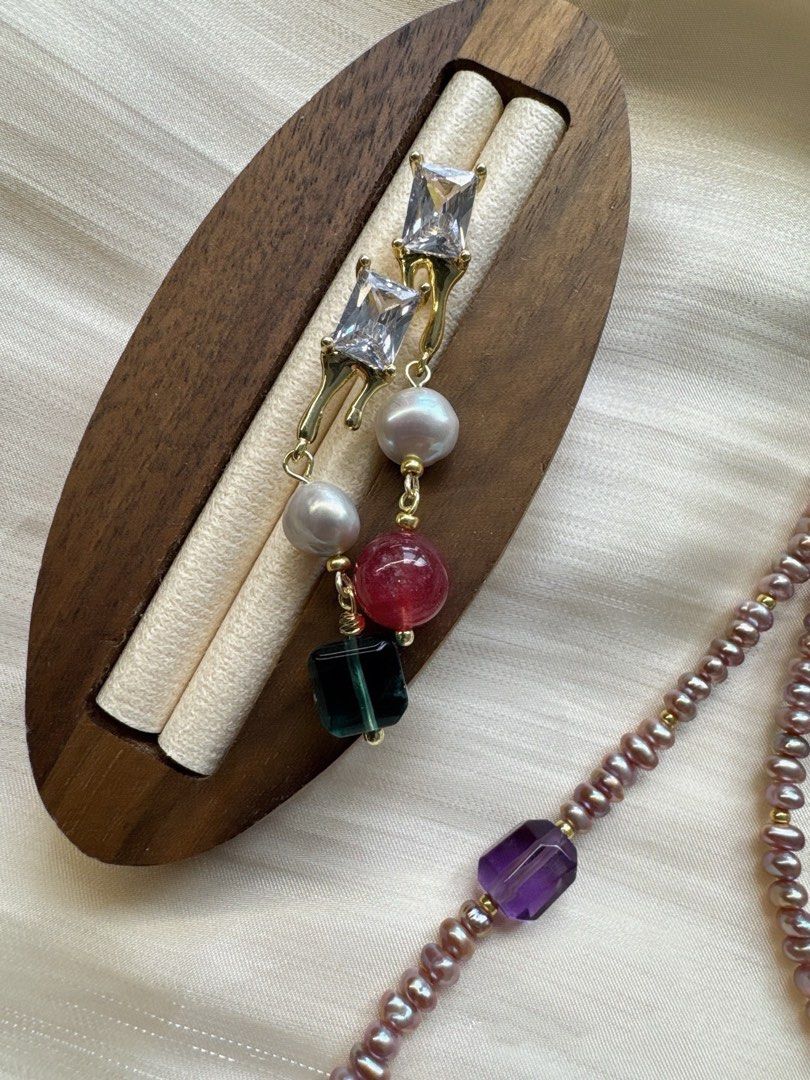 #PN15 Green Grapes| Freshwater Pearl Necklace & Bracelet & Earrings Set | High Quality Green Fluorite Cube|Amethyst Cube| Strawberry Quartz |Baby Baroque Keshi Pearl