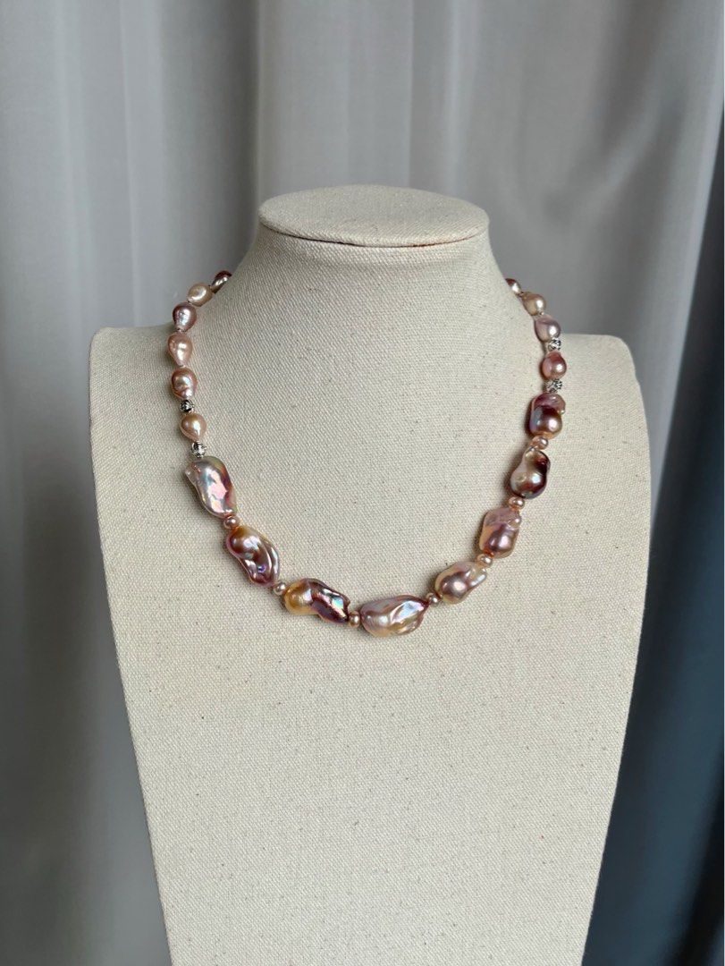#PN64 Madam Wonder | Freshwater Pearl Necklace & Bracelet Set|Lustrous Purple Baroque Pearl |Pearl Petal |Natural Flaws