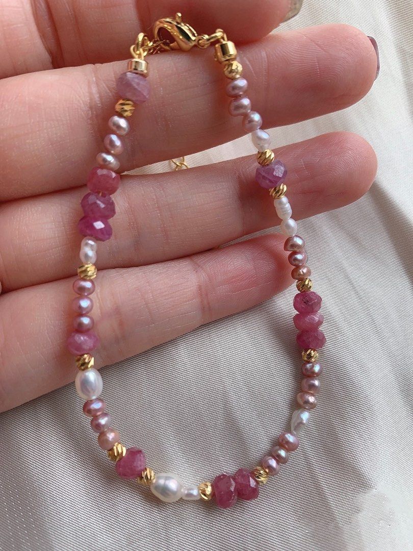 #PN207 Freshwater Pearl Necklace & Bracelet & Earrings Set| Tourmaline|White Edison & Pink Baroque Pearls